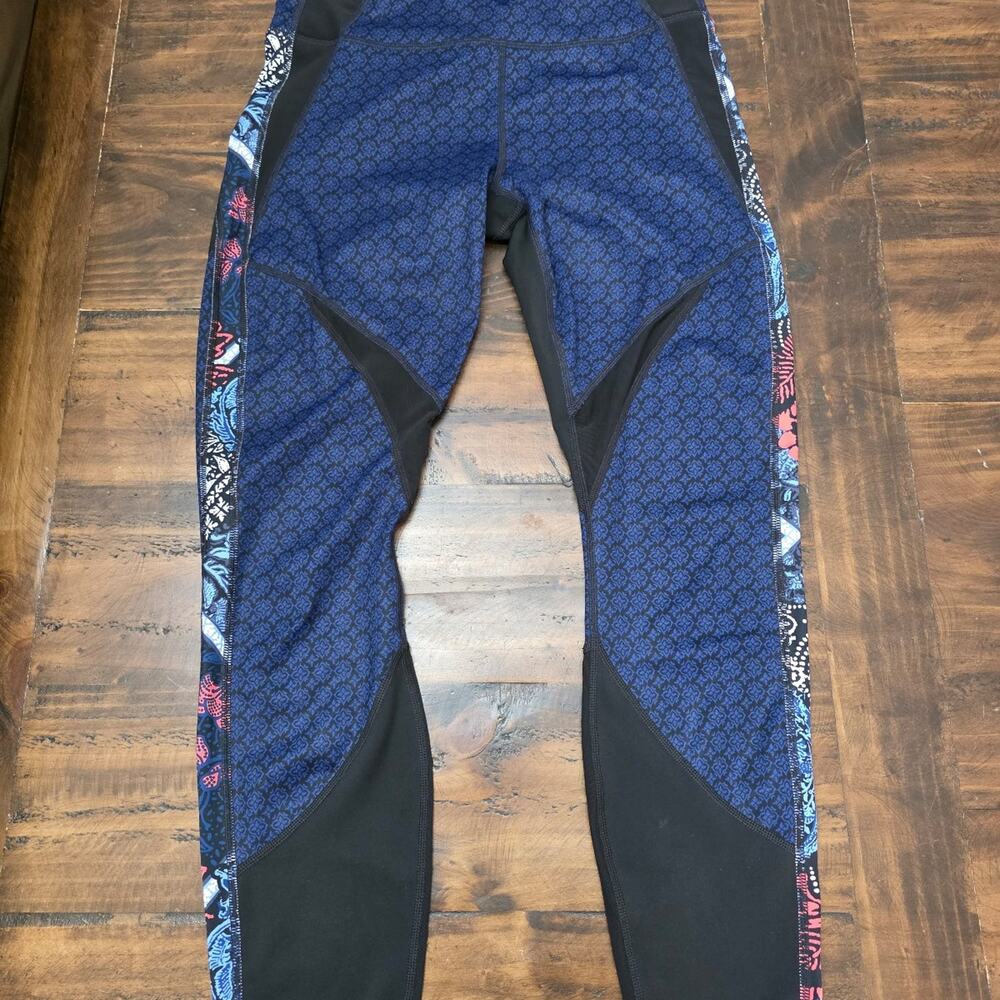 Athleta Blue Geometric Floral Mesh Panel Running Yoga Leggings Small